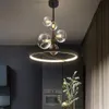 Creative Modern Nordic G9 Chandelier Clear Glass Ball Black LED Pendant Lamp för mats vardagsrum Bar kafé Restaurang260w