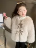 Jackets 2023 Autumn Winter Girls Fur One Piece Coat Bow Imitation Velvet Fashion Warm All-match O-neck Outdoor