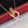 Luxury Fashion Necklace Designer Jewelry Engagement Sterling Silver Double Rings Diamond Pendant Rose Gold Halsband för kvinnor 45C4957702