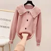 Kvinnors stickor rosa kärlek höst mode pullover lång ärm tröja lös kappa casual tyg flicka jacka marin krage toppar kläder för kvinnor