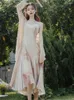 カジュアルドレス夏のロマンチックな妖精ドレス2023ボヘミアンスパゲッティストラップディジープリントビーチニットカーディガンエレガントパーティーベスティドス