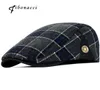 Fibonacci Wysokiej jakości retro dorosłe berety mężczyźni wełna wełna kraciastka cabbie flatcap kapelusze dla kobiet039s Newsboy Caps1362398