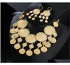Nuovo squisito set di gioielli da sposa color oro collana di monete musulmane orecchino Medio Oriente gioielli arabi regalo Yfks95336950