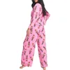 Kadınların Pijama Xingqing Fındıkkıran Noel Pijamaları Y2K Kadın Salonu Giyim Baskı Yuvarlak Boyun Uzun Kollu Tişört Üst ve Pantolon Pembe 231213