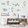 Hand Paint Watercolor Cartoon Airplane Train Wall Stickers Hot Air Balloon Stickers for Kids Room Nursery Decoration Wall Decals