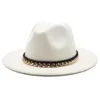 Mode Eisen Kette Filz Fedora Herren Jzz Hüte Gentleman Baumwolle Winter Frauen Gelb Lila Breite Krempe Top Hut Chapeau Femme 18color8720859