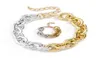 Mannelijke en vrouwelijke Cubaanse gouden kettingen kettingen armband sets hiphop stijl korte dikke grote sleutelbeen dikke ketting mode metalen textuur6934262