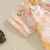 Conjuntos de roupas BULINGNA Kids Baby Girl Sister Matching Outfit Manga Curta Button Down Floral Pijama Camisa com Shorts Verão Cetim Pjs Set