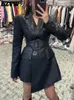 Women's Jackets BZVW PU Leather Jacket For Women 2023 Autumn Trend Asymmetric Hem Lace up Waist Fashion Tops Coat Female 25X3704 231213