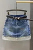 Etnische kleding 2023 Lente en herfst Mode Stiksels Ontwerp Hoge taille Denim Rok voor Dames A-lijn Afslanken Blootstellingsbestendig 231213