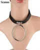 Seanuo Sexy SM Collar con colgante circular de aleación de cuero para hombres y mujeres, collar con gargantilla punk a la moda, joyería 6327059