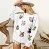 Mulheres Hoodies Moletons 2024 Mulheres Mardi Gras Moletom Outfit Lantejoulas Verde Roxo Amarelo Crewneck Fat Terça Roupas para Senhoras