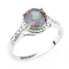 Luckyshine clásico Vintage fuego redondo Arco Iris místico topacio anillos 925 Plata circón anillo de amante de las mujeres para vacaciones boda Par231f