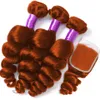 350 # Couleur Vague Lâche Brésilienne Péruvienne Indien Vierge Cheveux Humains 3 Faisceaux Avec 4X4 Fermeture À Lacets 4 Pcs/lot Couleur Orange