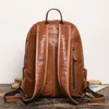 School Bags Vintage Men and Ladies Outdoor Travel Backpack School Book Cowhide Backpack Brown Zipper 14 Inch Computer Notebook Bag 231213