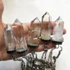 Catene 10 pezzi Collana a catena in acciaio inossidabile placcato argento Grande quarzo trasparente Cristallo bianco Obelisco Wicca Strega Goth Talismano Gioielli