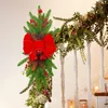 Decorative Flowers Christmas Stair Wreath Artificial Rattan Decor With Pinecones&Bowknot Festival Theme For Front Door Decoration