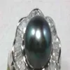 Encantador anillo de cuentas redondas de perlas de concha negra de 12 mm 7 8 9263y