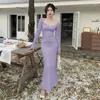 Robes décontractées insdoiit collier de style hepburn français en tricoté de robe longue femme sexy belle base de tempérament violet