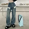 Женские джинсы Искусственные двойки Уличная одежда Дизайн Швабра для пола Прямые женские весенние модные свободные широкие джинсовые брюки s519 231212