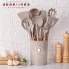 Utensílios de cozinha Panelas de silicone com cabo de madeira conjunto de 12 peças de armazenamento de cano antiaderente superfície ferramentas de cozinha pá de cozinha 231213