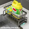 Organizzazione per riporre la cucina Scaffale per lavello autodrenante Scaffale di scarico in acciaio inossidabile Organizzatore porta spugna per sapone 231213