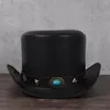 Basker kvinnor män läder topp hatt president traditionell fedoras magiker steampunk cosplay party caps dropshiping 3size 13cm330z