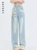 Combinaisons pour femmes Barboteuses UETEEY Bleu Taille Haute Jeans Large Jambe Baggy Pantalon Streetwear Pantalon Y2k Mode 2023 Polyvalent Lâche Denim Maman 231213
