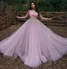 2024 Hot Pink Princess Evening Dress Elegant One Shoulder Dot Tulle Appliques Paljetter Pärlor Satin A-Line Prom Formella klänningar Robe de Soiree