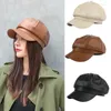 Bérets pour femmes hiver garder au chaud chapeaux décontracté artiste chapeau Simple couleur unie coréen Vintage Pu cuir béret à la mode casquette sauvage
