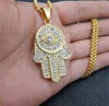 Neue Bling Trendy Gold Hamsa Hand Von Fatima Anhänger Halskette Für Frauen Männer Mode Türkischen Schmuck drop Whole6342167