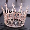 Grampos de cabelo vintage rosa ouro redondo cristal casamento tiara rainha coroa para headpiece nupcial diadema baile cabelo jóias1940