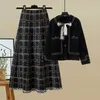 Dwuczęściowa sukienka duża damska jesienna garnitur w Korei Masowej Korei Korei Korei W kratka Dwuczęściowa elegancka spódnica damska 231212