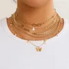 Correntes Boho 6 Pçs / Set Multilayer Chain Colar para Mulheres 2023 Trendy Borboleta Estrela Pingente Conjunto Declaração Jóias Presentes