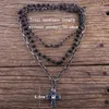 Pendant Necklaces MOODPC Fashion Bohemian Tribal Jewelry 3 Layer Multiple Black Glass Crystal Rosary Link & Chain Cross