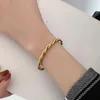 Bangle Ins Trendy Charm Cuff Twist Bracelets Opening Bangles For Women Gold Color 316L Stainless Steel Wire Thin Simple Jewelry