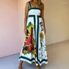 Casual jurken Jamerary Fashion Sunflower Floral Maxi Dress Women Summer Beaders Sundress Bohemian Vacation Long Vestidos Lady Robe