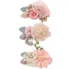 Hair Accessories 2XPC 3 Pieces Pink Flower Clips Girls Floral Pins Fully Lined Barrettes Flowers Embellished With Leaves