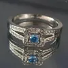 クラスターリングMauboussin 925 Sterling Silver's Romantic Fine Jewelry Blue Topaz Engagemen