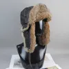 トラッパーの帽子冬ユニセックス100％天然ウサギファーボンバーハット本物のシープスキンレザーキャップ
