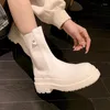 Dress Shoes White Thick Bottom Boots Muffin Heel Mid Cylinder Fashion Women Black Pumps Solid Concise Zapatos Para Mujeres
