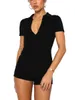 Jumpusy damskie Rompers Women Women Wygodny i swobodny krótki rękaw moda Slim Fit Solid Color Button High talia Playsuitl231212