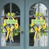 Couronne de fleurs décoratives jaunes pour porte d'entrée avec panneau de bienvenue, fenêtre murale de printemps, décoration de porche de ferme, décor saisonnier