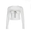 Women's T Shirts Sweet Age Reducing Lace Tied Bottom T-shirt Spring/Summer Women Tops Square Neck Sexy Exposed Navel Slimming Short Pure