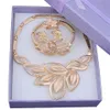 Nuevo conjunto de joyería de cuentas africanas, Color dorado, cristal austriaco transparente, collar de boda para mujer, pulsera, pendiente, anillo 201222254e