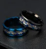 intero anello nero blu da uomo tradizionale cinese intarsio di drago d'oro con anelli in acciaio inossidabile blu gioielli di moda6455674