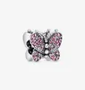 100 925 Sterling Silver Pink Pave Butterfly Charms Fit Original European Charm Bracelet Fashion Women Wedding Engagement Jewelry 6405655