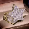 Grande bague pentagramme en pierre de Zircon scintillante, style Hip Hop, étoile, pour femmes et hommes, bijoux à la mode, bague de fiançailles de mariage, nouvelle collection 2020, 268x