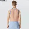 Regatas masculinas festa mostra estilo incerun micro malha transparente casual sexy retalhos listra colete fino S-5XL 2023