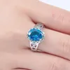 Cluster Rings Luxury Women Oval Cut Light Blue Zircon For Wedding Engagement Promise Bridal Ring Set Jewelry